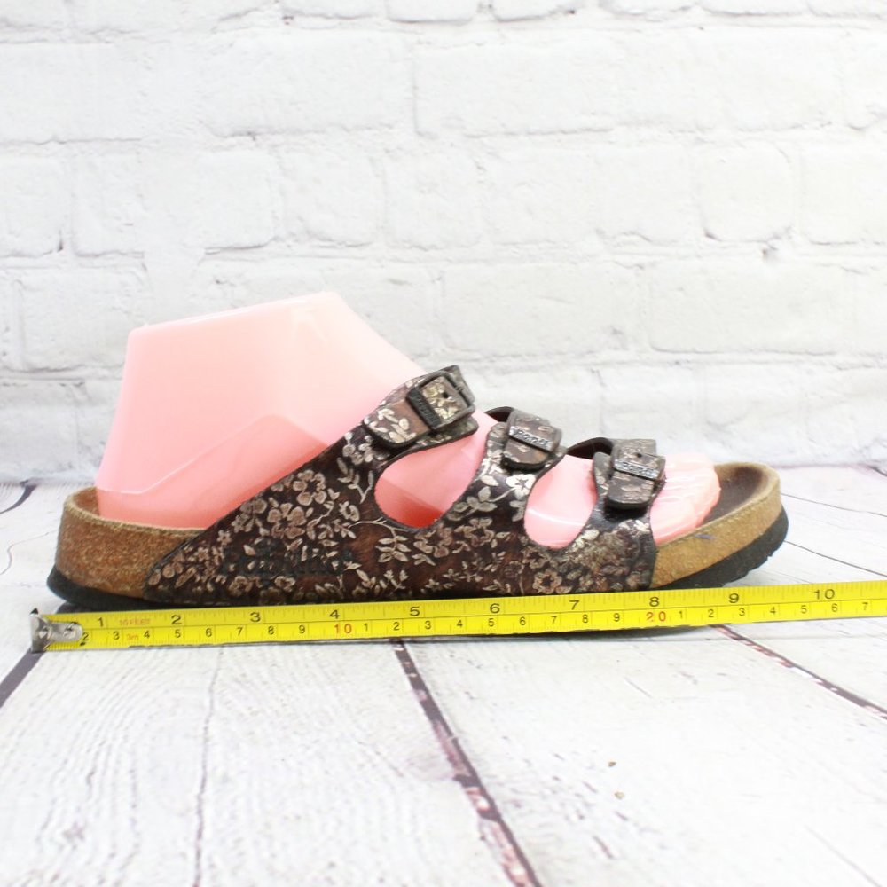 Birkenstock Papillio Brown Floral Print 3 Strap Leather Casual Sandals M 6 L 8 - Picture 7 of 9